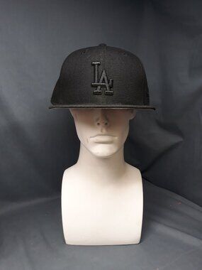 New Era 59-Fifty Men's Fitted Los Angeles Dodgers Hat Black Mono Size 8 NEW!